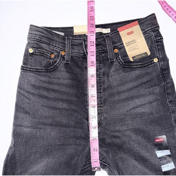 Levis Ribcage Bootcut Jeans Womens 27 Black High Rise 90s Button Fly Stretch - Picture 13 of 16